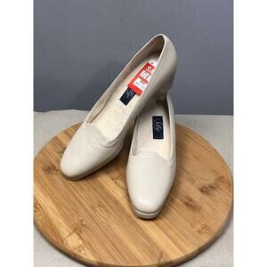 Selby Shoes Womens 9.5 Ivory Leather Activeflex Wedge Comfort Loafer Casual‎